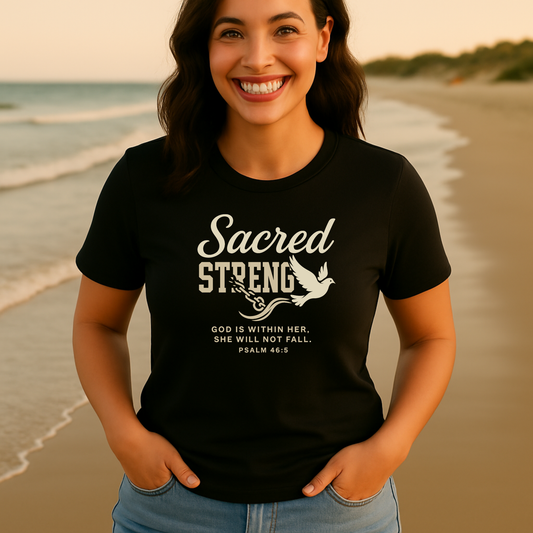 Sacred Strength Tee – Women's black t-shirt | Faith Merch