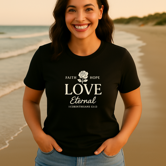 Love Eternal Tee – Women's black t-shirt | Faith Merch