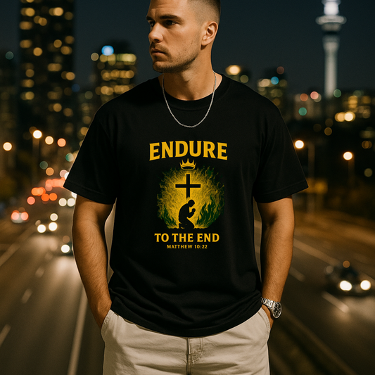 ENDURE to the End Statement Tee - Black tshirt | By Faith Merch