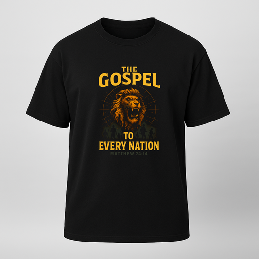 The Gospel to Every Nation Statement Tee — Unisex Black t-shirt | By Faith Merch