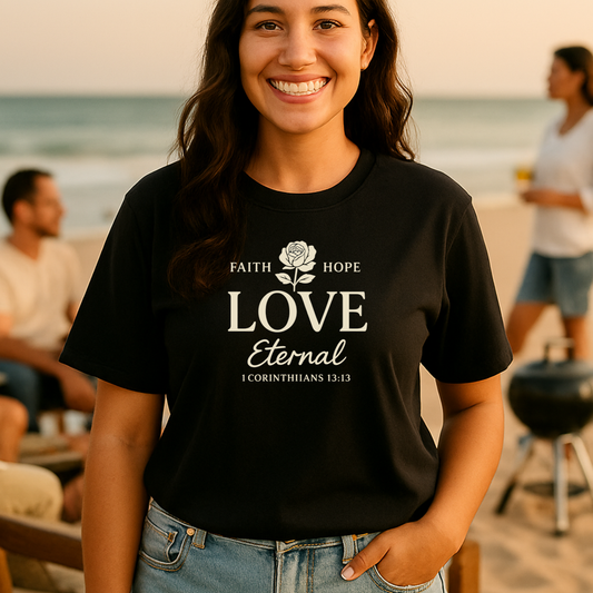 Love Eternal Tee – Women's black t-shirt | Faith Merch