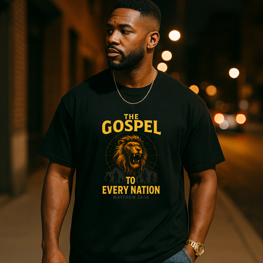 The Gospel to Every Nation Statement Tee — Unisex Black t-shirt | By Faith Merch