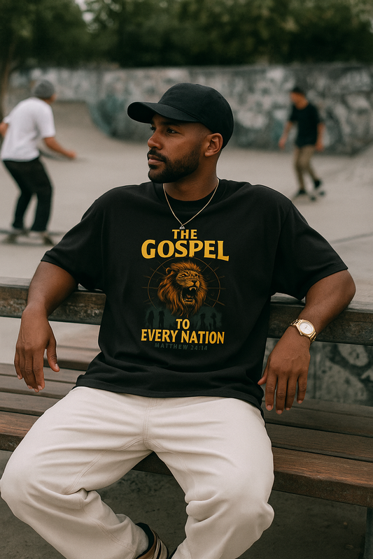 The Gospel to Every Nation Statement Tee — Unisex Black t-shirt | By Faith Merch